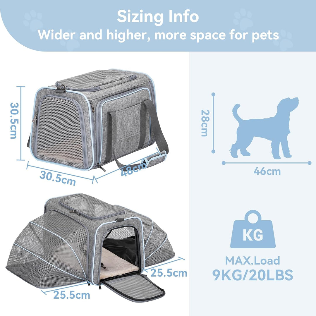 Petsfit Faltbarer Transporttasche Katze und Hund,erweiterbare Katzentransportbox mit Schultergurt Hu