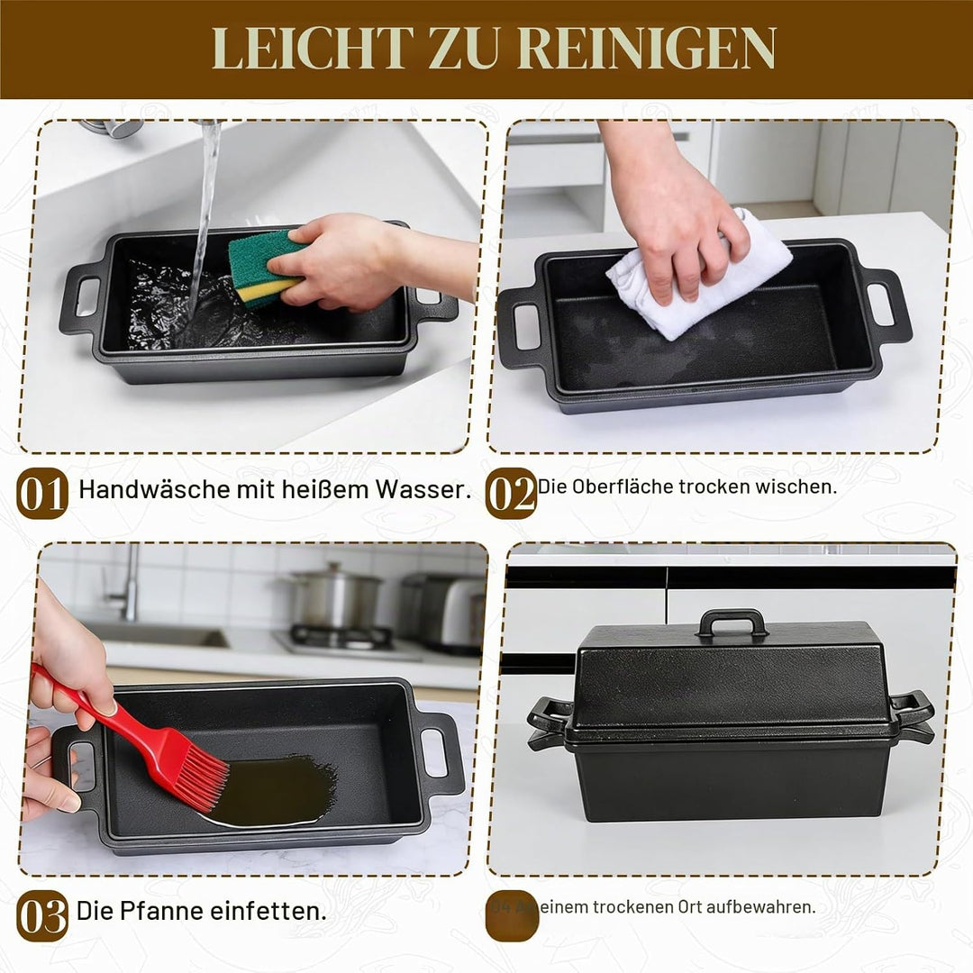 CISSIYOG Gusseisen Brotbackform Mit Deckel, Schwere Kastenform Inkl. 2 Antihaft-Silikonmatten (56x15