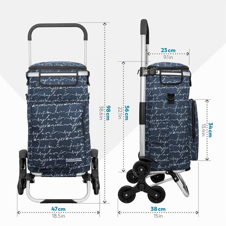 Rubberneck Einkaufstrolley - Klappbarer Einkaufswagen - Kühlfach - Höhenverstellbarer Griff - Blau,