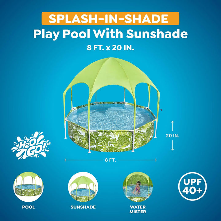 Bestway Steel Pro UV Careful Frame Pool, 244 x 51 cm, Splash-in-Shade, mit Sonnenschutzdach, ohne Pu