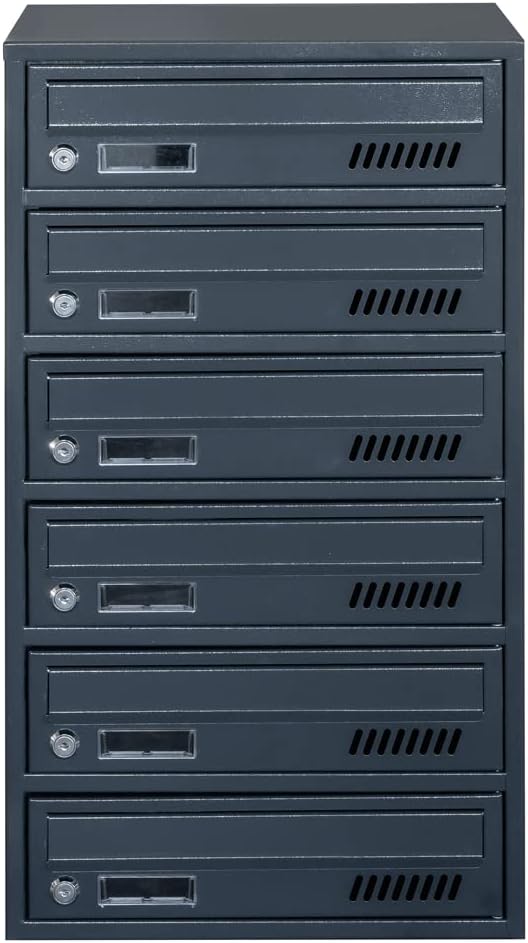 6er GLM Anthrazit RAL 7016 Briefkastenanlage Wandbriefkasten 25cm tief 6 Kassettenpostali, 6 Kassett