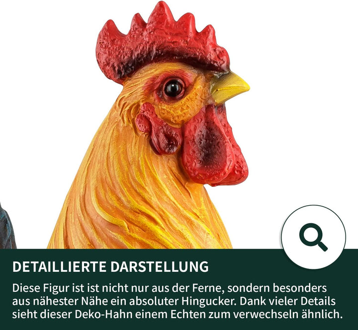 VERDOBA Garten Figur Hahn aus Kunstharz, handbemalt - Deko Hahn Dekofiguren Garten Deko Gartenfigure