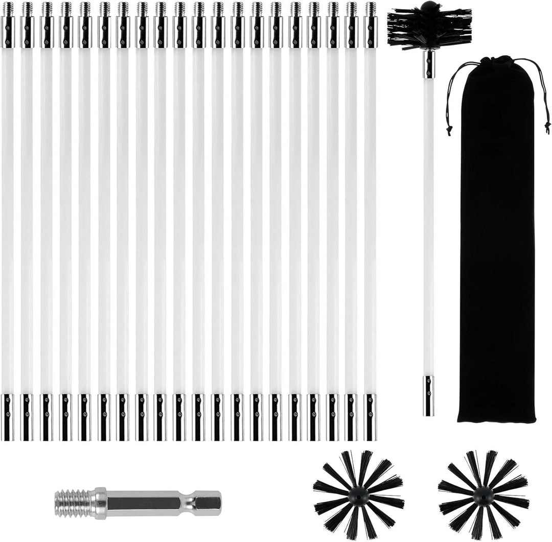 24PCS Kaminbürste Stange Set,Kaminbürste 150mm,Kaminrohr Reinigungsbürste,Schornstein Reinigungsbürs