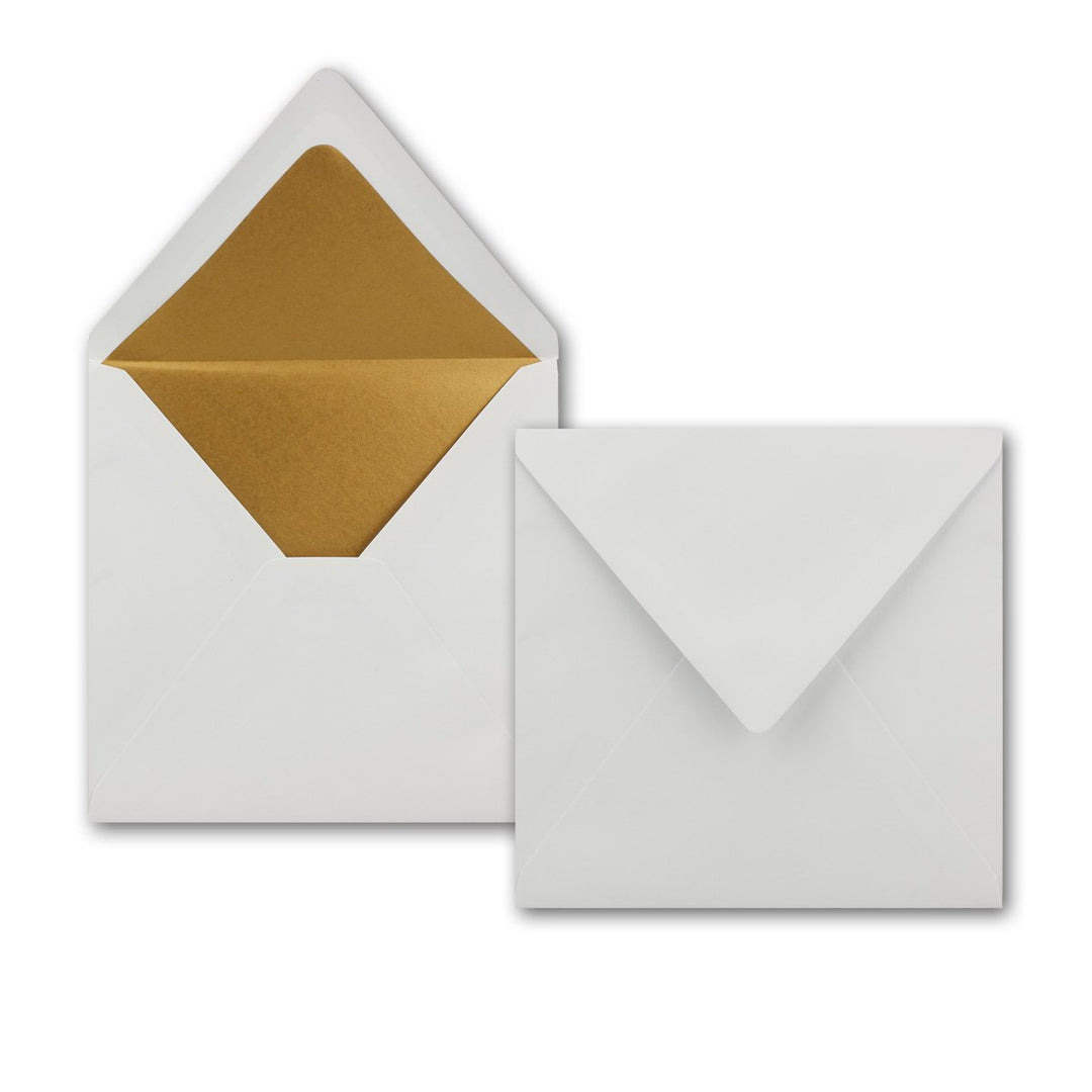 700 Quadratische Brief-Umschläge 16,5 x 16,5 cm in Weiss mit goldenem Seidenfutter - Nassklebung Bri