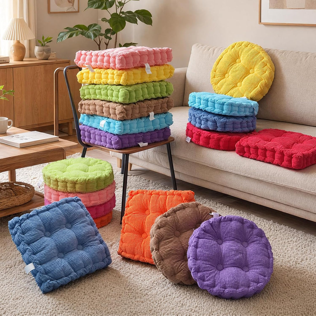 Sitzkissen Stuhlkissen Outdoor, 2er Set Sitzkissen Rund 40x40cm | Dicke Steppkissen Bodenkissen Gart