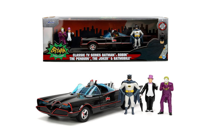 Jada Toys DC Batmobil 1966 Deluxe mit 4 Figuren - hochwertiges Modell-Set zur Batman Classic TV-Seri