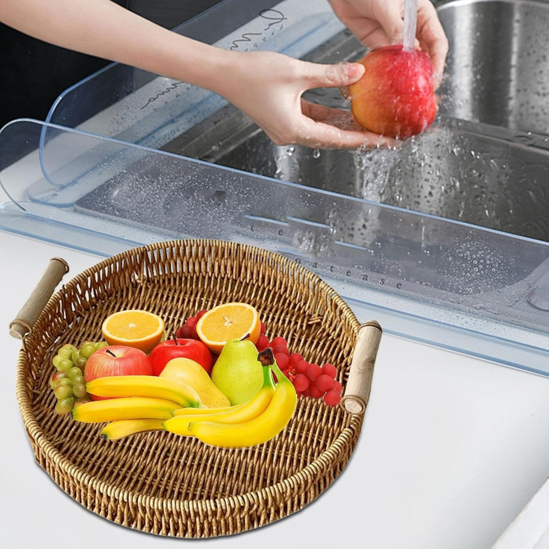 Dekoratives gewebtes Tablett, rundes Rattan-Tablett, Servierkörbe, Serviertablett, handgewebt, Badez