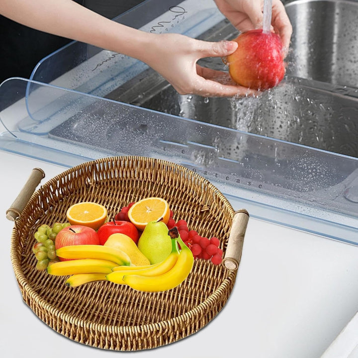 Dekoratives gewebtes Tablett, rundes Rattan-Tablett, Servierkörbe, Serviertablett, handgewebt, Badez