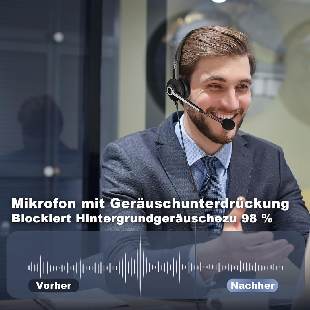 Voistek USB-C & 3,5mm Kopfhörer mit Mikrofon | Verstellbarer Rauschunterdrückung-Headset für Busines