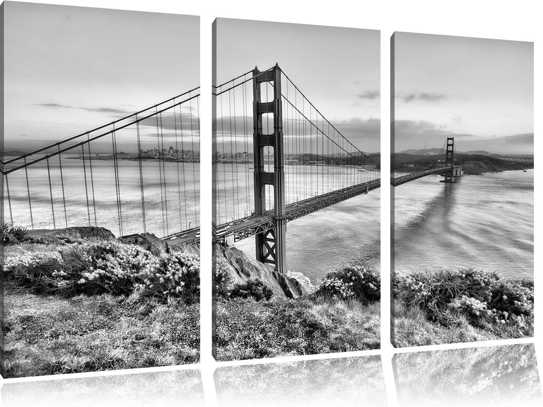 Pixxprint Golden Gate Bridge San Francisco / 3-Teilig/Gesamtmass 120cm Leinwandbild bespannt auf Hol