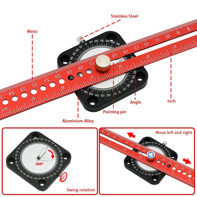 Frunimall Holzarbeiter Randregel,Holzbearbeitung Kantenlineal,360° Einstellbare Winkel,Holzbearbeitu