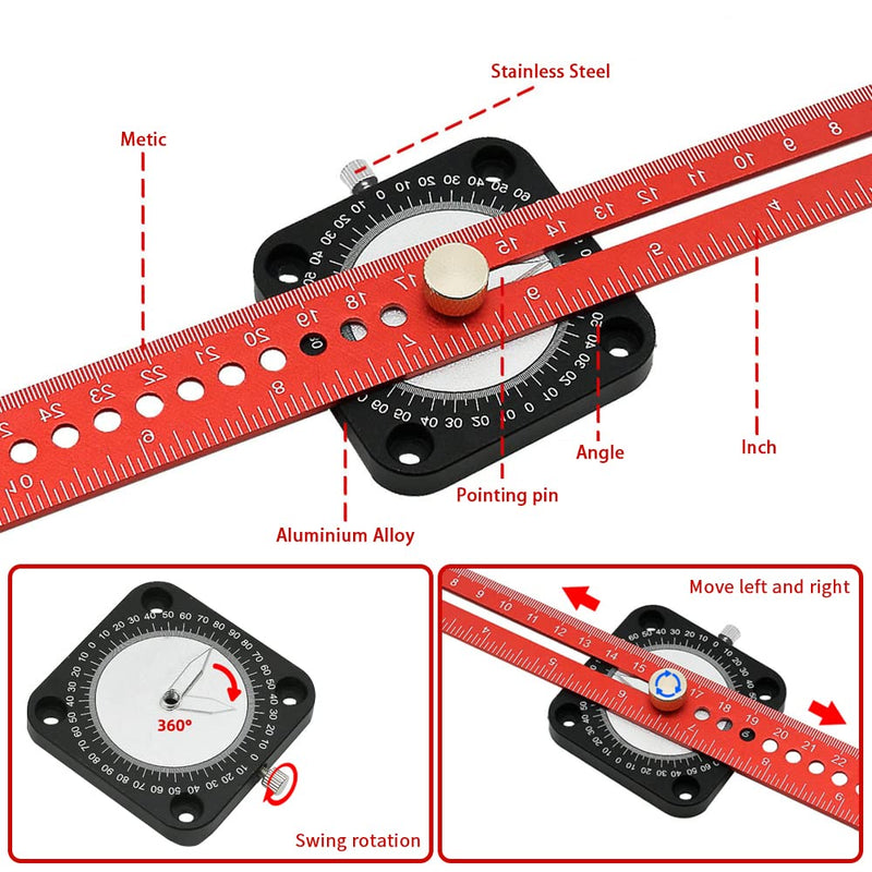Frunimall Holzarbeiter Randregel,Holzbearbeitung Kantenlineal,360° Einstellbare Winkel,Holzbearbeitu