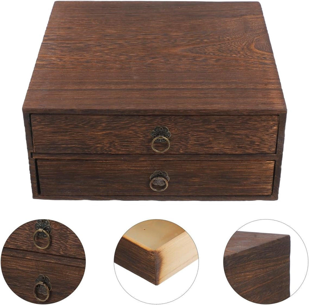 Vintage Holzschublade 10.04X9.57X4.45In Desktop Organizer Schubladenbox Massivholz Aufbewahrungsbox