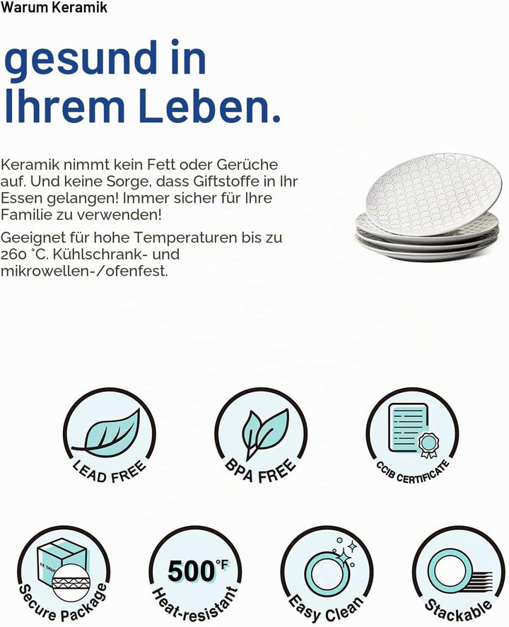 LE TAUCI Speiseteller 25.4 cm, weisse Nudelteller, Hauseinweihung und Hochzeitsgeschenk, Keramik gep