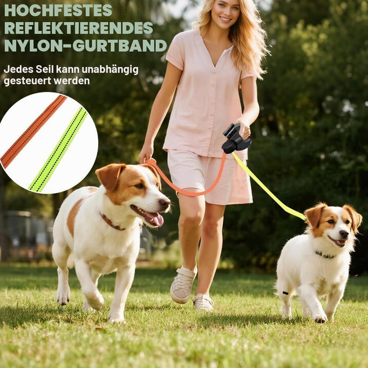 3m Hundeleine Doppelleine für 2 Hunde, Rollleine Einziehbare Hundeleine mit LED Licht, Automatische