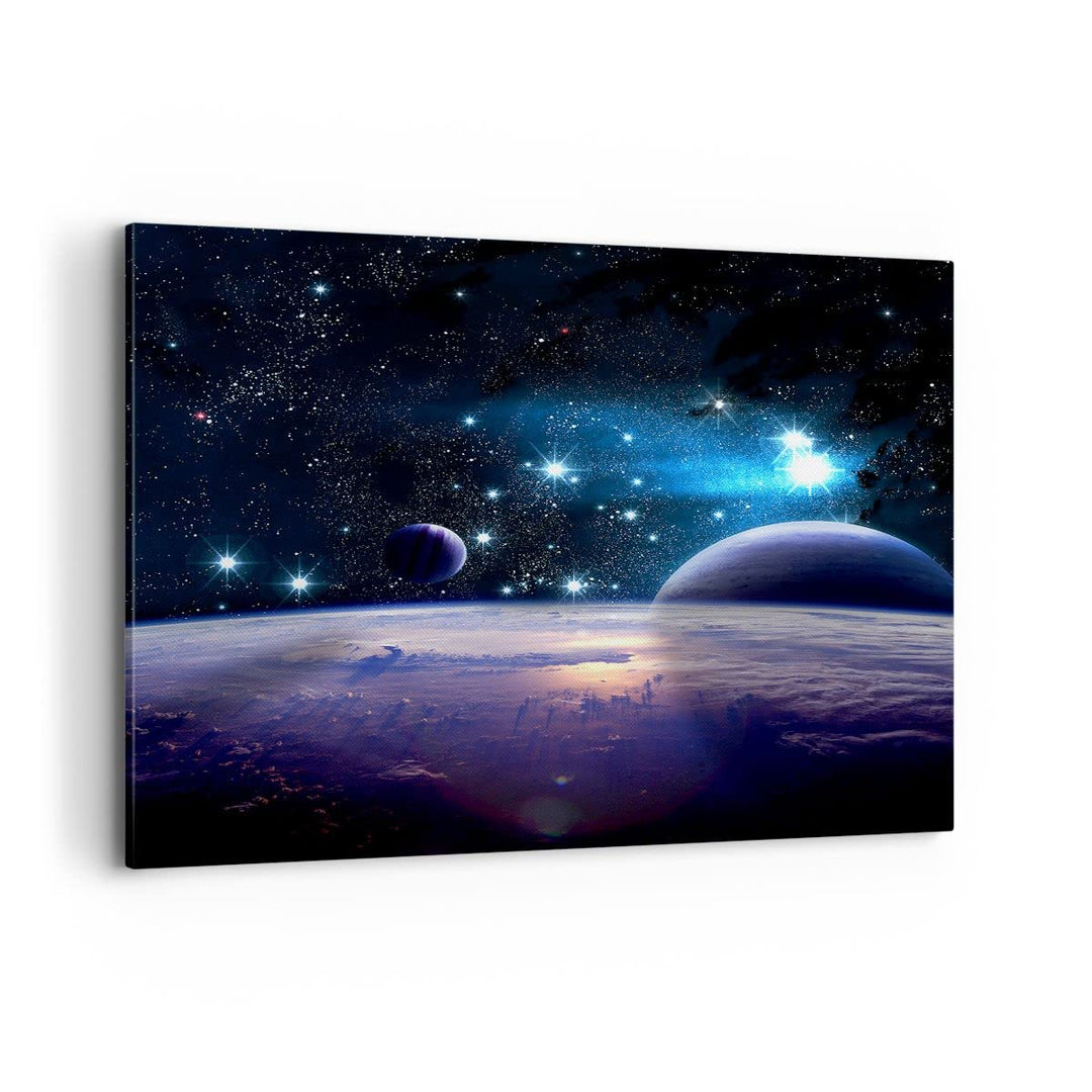 Bilder auf Leinwand 100x70cm Leinwandbild mit Rahmen Kosmos Planet Gross Wanddeko Bild Schlafzimmer