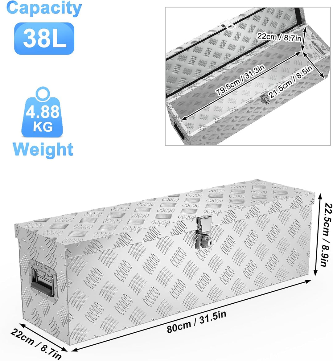 XMTECH 38L Aluminium Transportbox Aufbewahrungsbox Aluminiumkoffer Aluminiumbox Truckbox, Silber Lag
