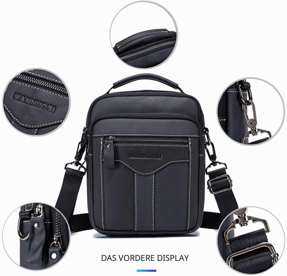 MANNUOSI Herren Schultertaschen business Freizeit Henkeltaschen echtleder vintage Handtaschen Einhei