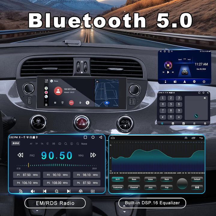Autoradio für FIAT 500 2007-2015 mit Android Auto und CarPlay Wireless, RDS Car Radio Android Stereo