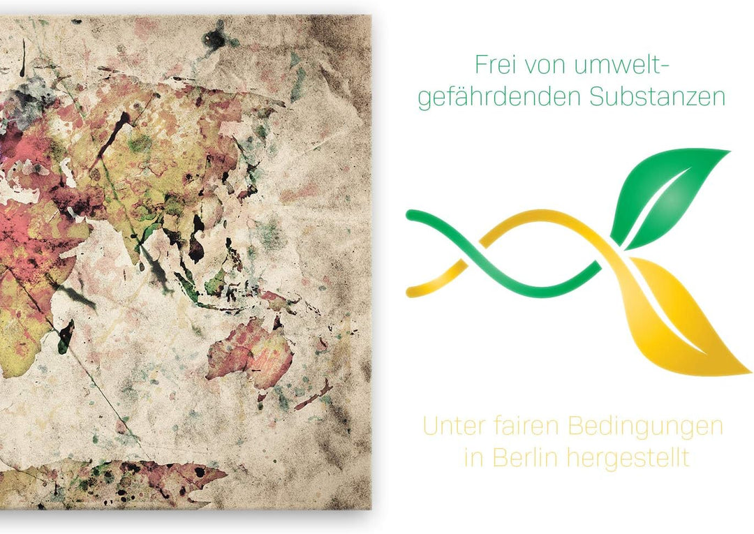 ge Bildet Bild auf Leinwand | Weltkarte Retro in Vintage Deko - B in 120x80 cm als Wandbild XXL | Wa
