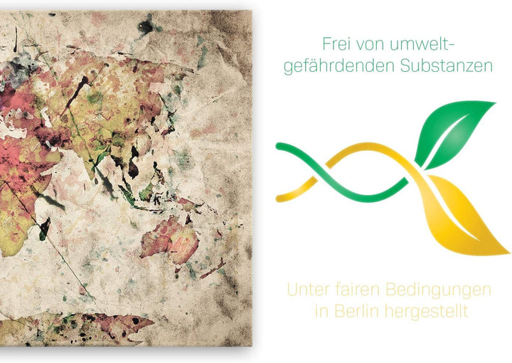 ge Bildet Bild auf Leinwand | Weltkarte Retro in Vintage Deko - B in 120x80 cm als Wandbild XXL | Wa