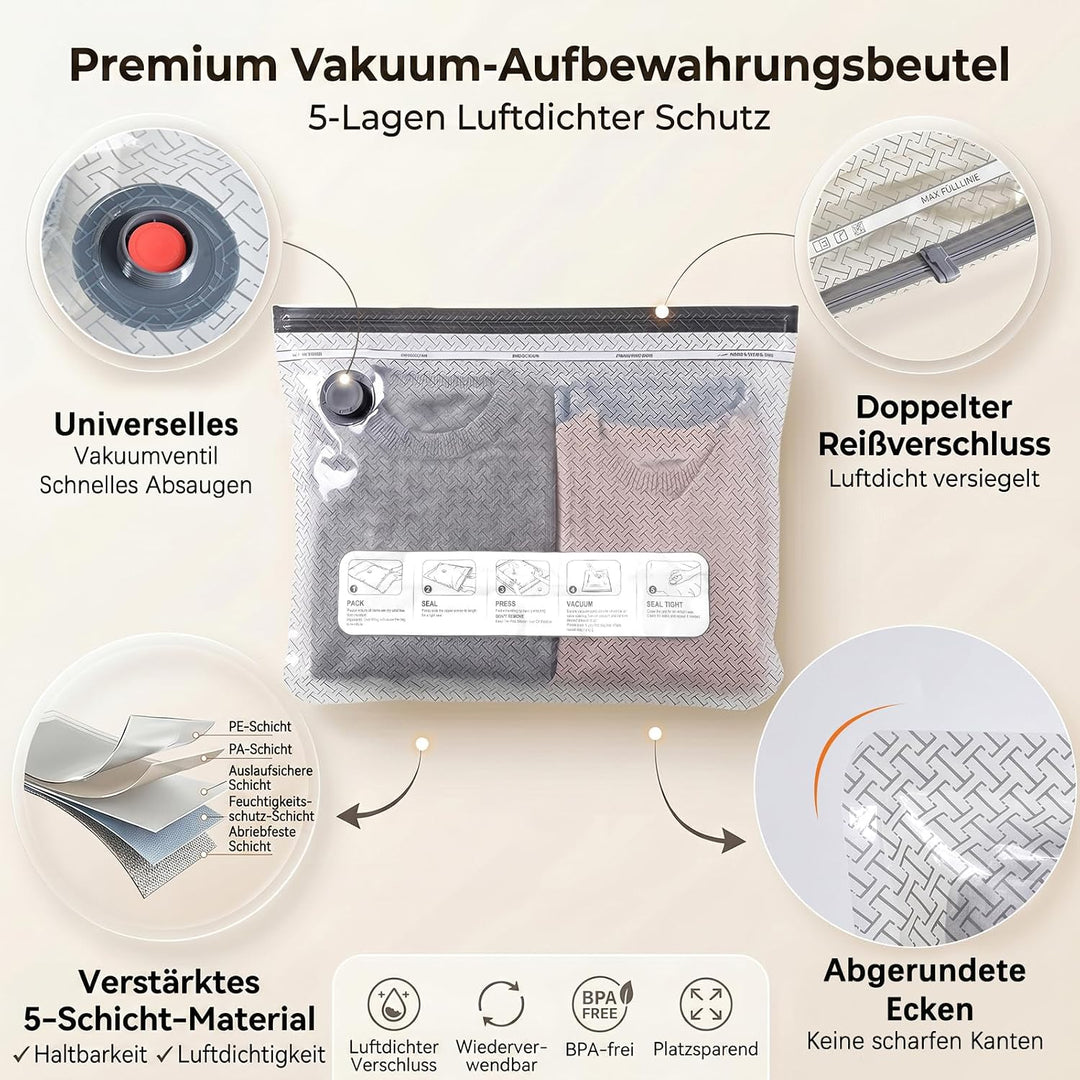 Vakuumbeutel für Kleidung mit 60000Pa Elektrischer Pumpe, 18 Stück (6x40x50cm, 6x40x60cm, 6x50x70cm)