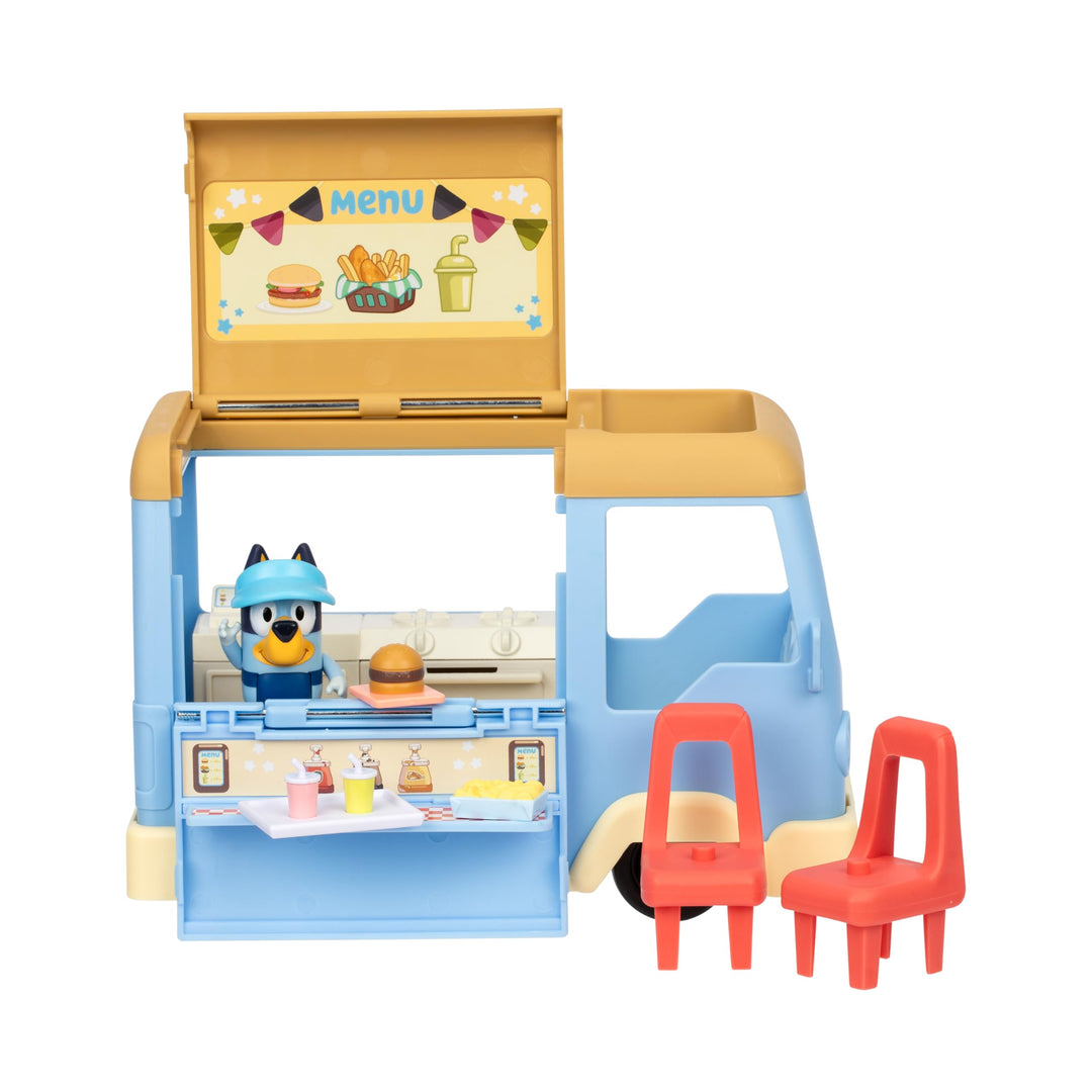 BlueY Spielset ausklappbarer Imbisswagen, verwandelt Sich in EIN Café mit Essbereich und Stühlen, En