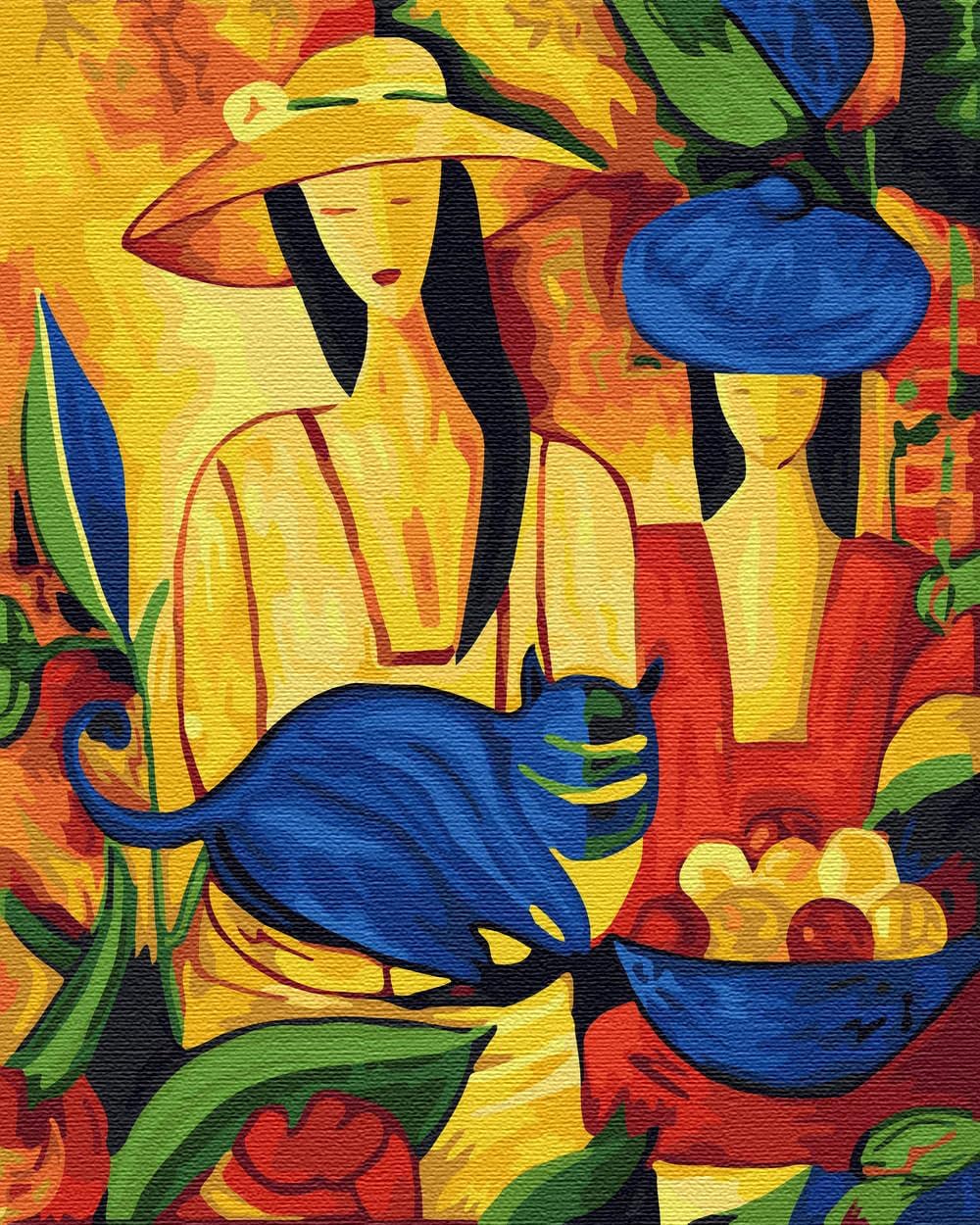 Artnapi Malen nach Zahlen Erwachsene mit Rahmen | DIY Handgemalt | Frau und Katze | Kit für Anfänger