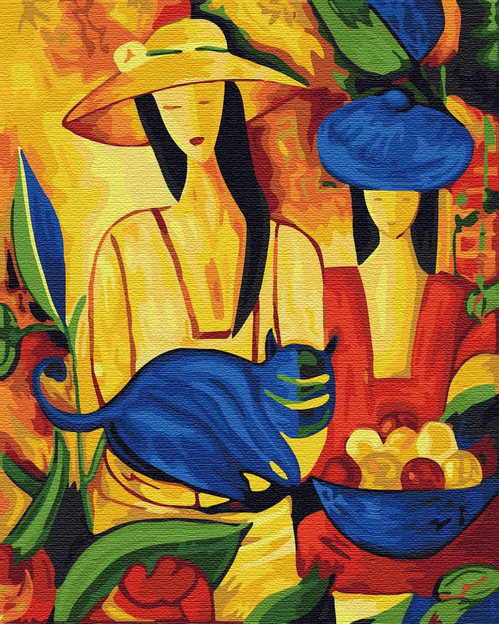 Artnapi Malen nach Zahlen Erwachsene mit Rahmen | DIY Handgemalt | Frau und Katze | Kit für Anfänger