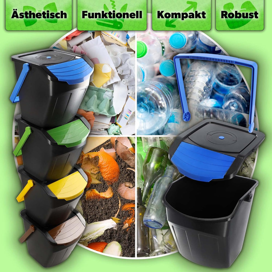 KADAX Recycling-Eimer, 25L Mülleimer mit Deckel, Abfalleimer-Set für leichte Mülltrennung, Abfallsam