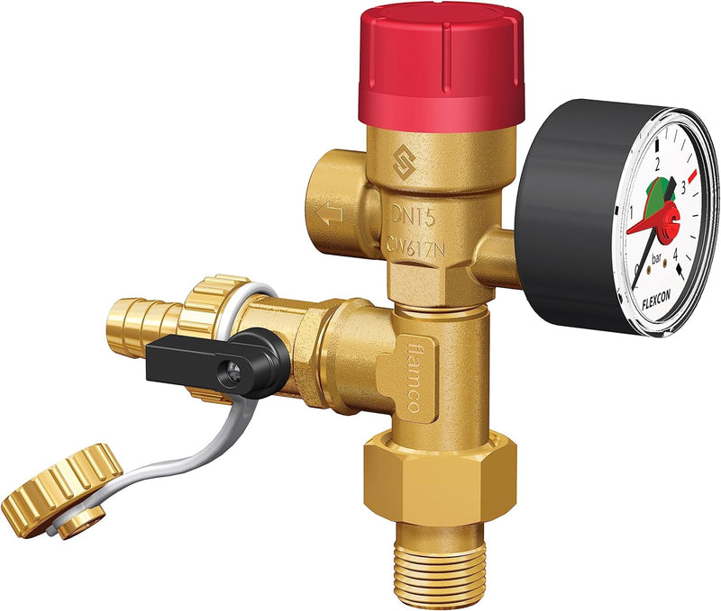 Flamco Prescofiller - Heizungsanlagen Nachfüllvorrichtung mit Sicherheitsventil und Manometer 0-4 ba