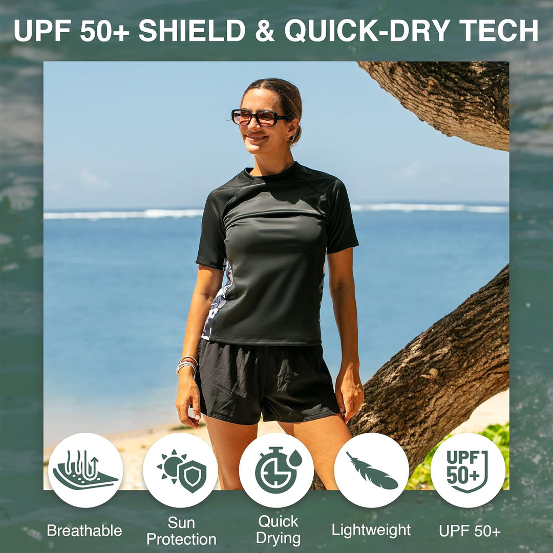 Kanu Surf Breeze Damen Rashguard & Workout Top mit LSF 50+, kurzärmelig M Eden Black, M Eden Black
