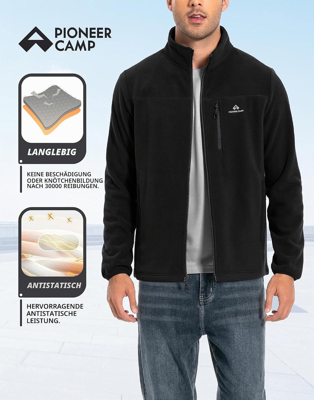 Pioneer Camp Herren Fleecejacke Full Zip Outdoor Polar Leicht Winddicht Jacke mit Reissverschluss L