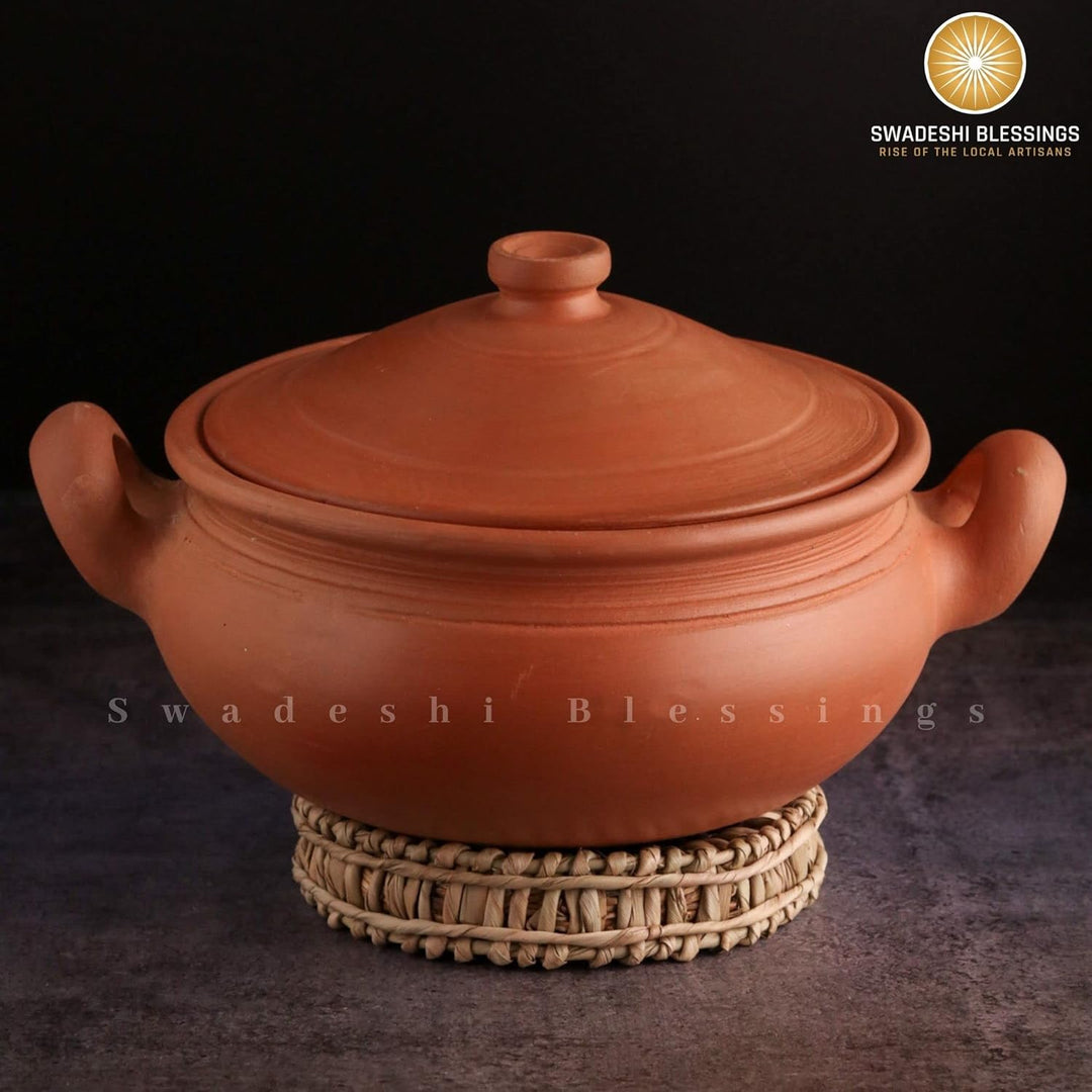 Swadeshi Blessings Exklusives Sortiment Tontopf zum Kochen und Servieren mit Deckel, Erdkadai, Mud H