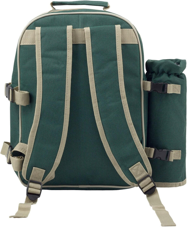 anndora Picknickrucksack mit Kühlfach grün + Zubehör 15 teilig - 2 Personen, Grün