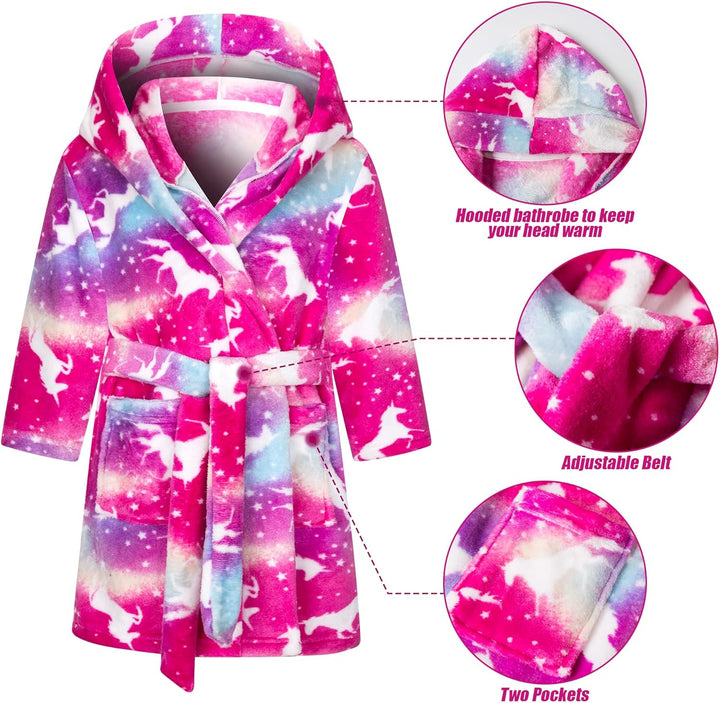 Bademantel für Kinder Mädchen Jungen Fleece Kinderbademantel mit Kapuze, Flanell Flauschig Morgenman