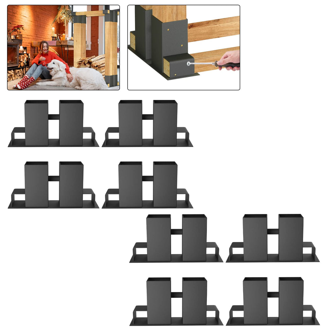 Aufun Holzstapelhilfe 8er Set, stabile Holzstapelhalter für Kaminholz Brennholz Stapelhilfe verzinkt
