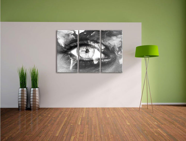 Pixxprint Die Erde gezeichnet auf EIN Gesicht Kohle Zeichnung Effekt 3-Teiler Leinwandbild 120x80 Bi