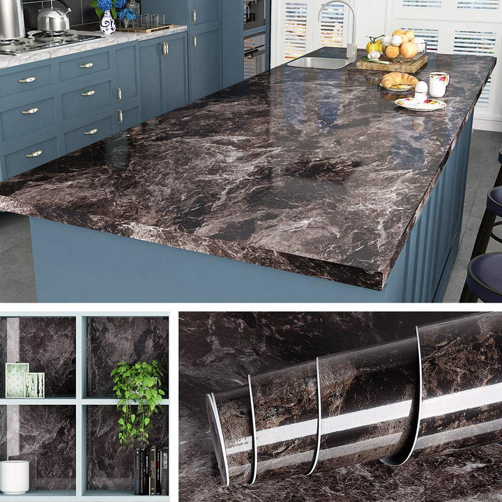 Livelynine 5M X 60 CM Breit Marmor Folie Selbstklebend Möbelfolie Klebefolie Tisch Mamorfolie für Ho