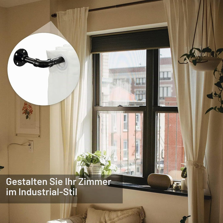 Industrielle Gardinenstange, Verstellbare Vorhangstange Edelstahl Gardinenstangen für Schlafzimmer,