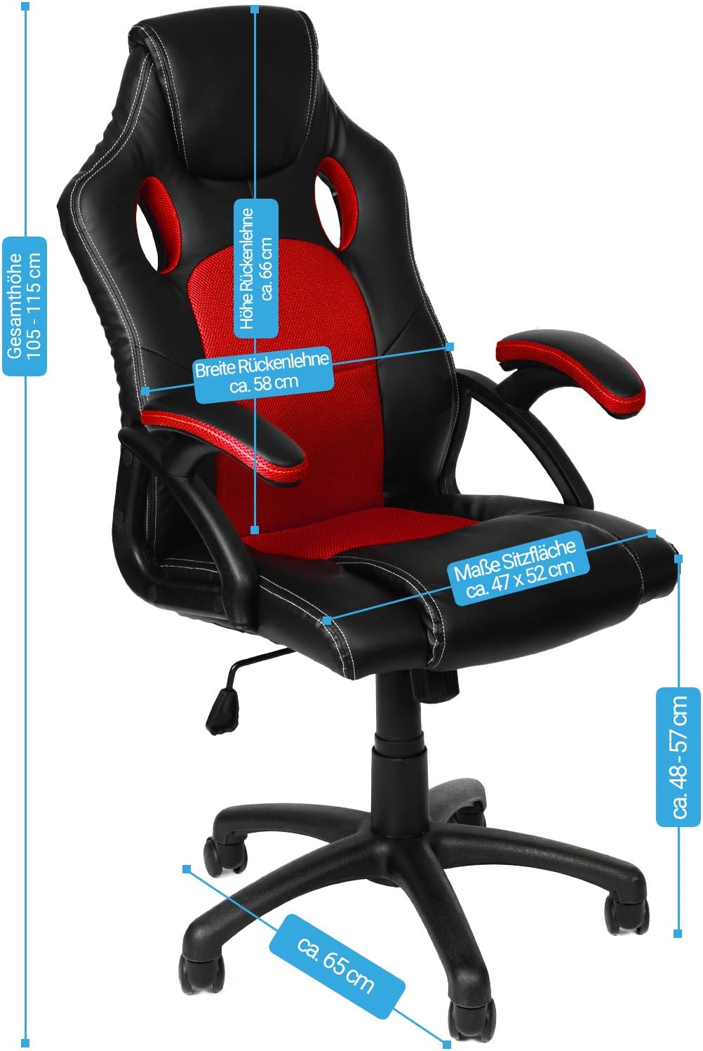 Gamer Stuhl Gaming Schreibtischstuhl Chefsessel Bürostuhl Ergonomisch, Schwarz, 9 Farbvarianten, gep
