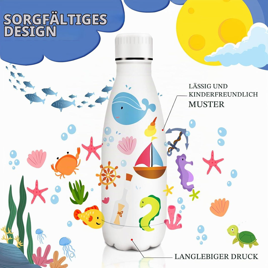 HoneyHolly Trinkflasche Edelstahl, Thermosflasche 350ml, BPA-frei Auslaufsichere Vakuum Isolierte, T
