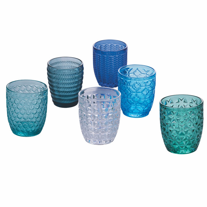 Villa d'Este Home Tivoli 6er Set Wassergläser aus Glas 350 ml Geometrie Ocean