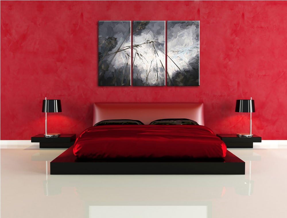 Düsteres Gras vorm Regen Spezial 3-Teiler Leinwandbild 120x80 Bild auf Leinwand, XXL riesige Bilder