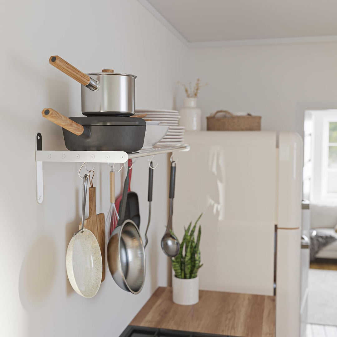 Wallniture Lyon Küchenregal Organizer und Aufbewahrungsregal, Metall Wandregal mit 10 S-Haken zum Au