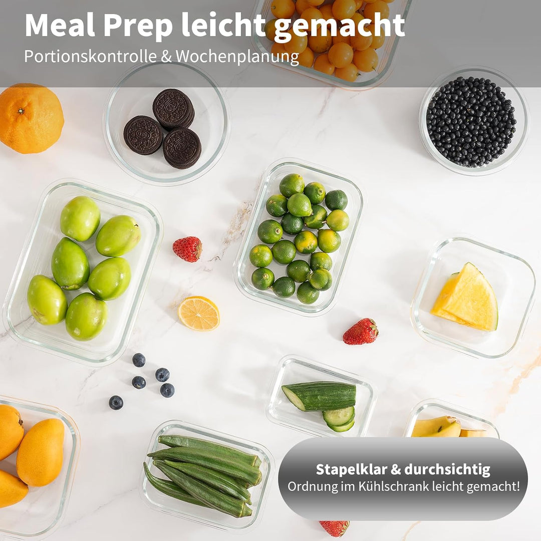 Fenger Meal Prep Boxen Glas, Glasdosen mit Deckel Set, Frischhaltedosen Glas mit Auslaufsicherer Ver