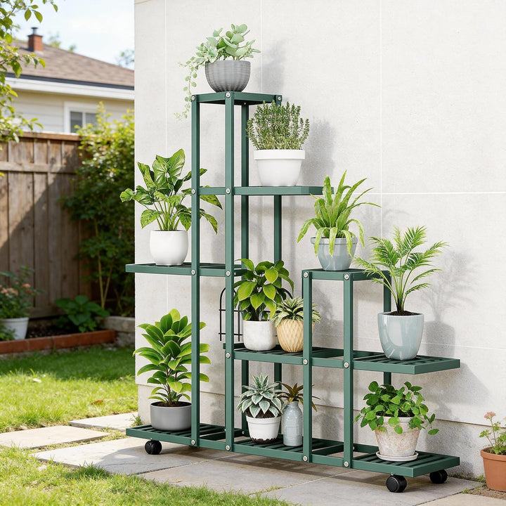 GarveeHome Mehrstöckiges Pflanzenregal mit Rollen, Treppenförmiges Blumenständer aus Metall, für Woh