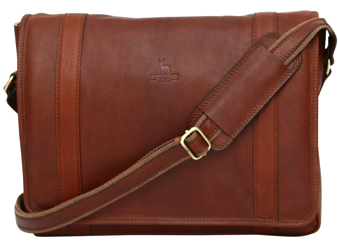 Messenger Bag aus Echtleder mit 13" Laptop-Fach Cognac, Cognac