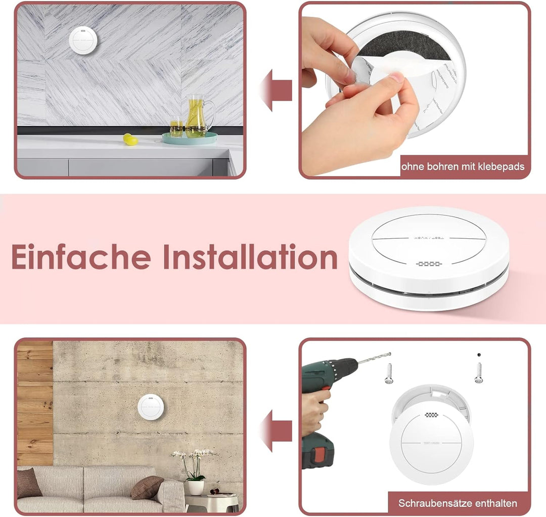 Safeliveo Rauchmelder ohne Blinkende LED, mit 10 Jahre Batterie, Mute Funktion, 85 dB Photoelektrisc