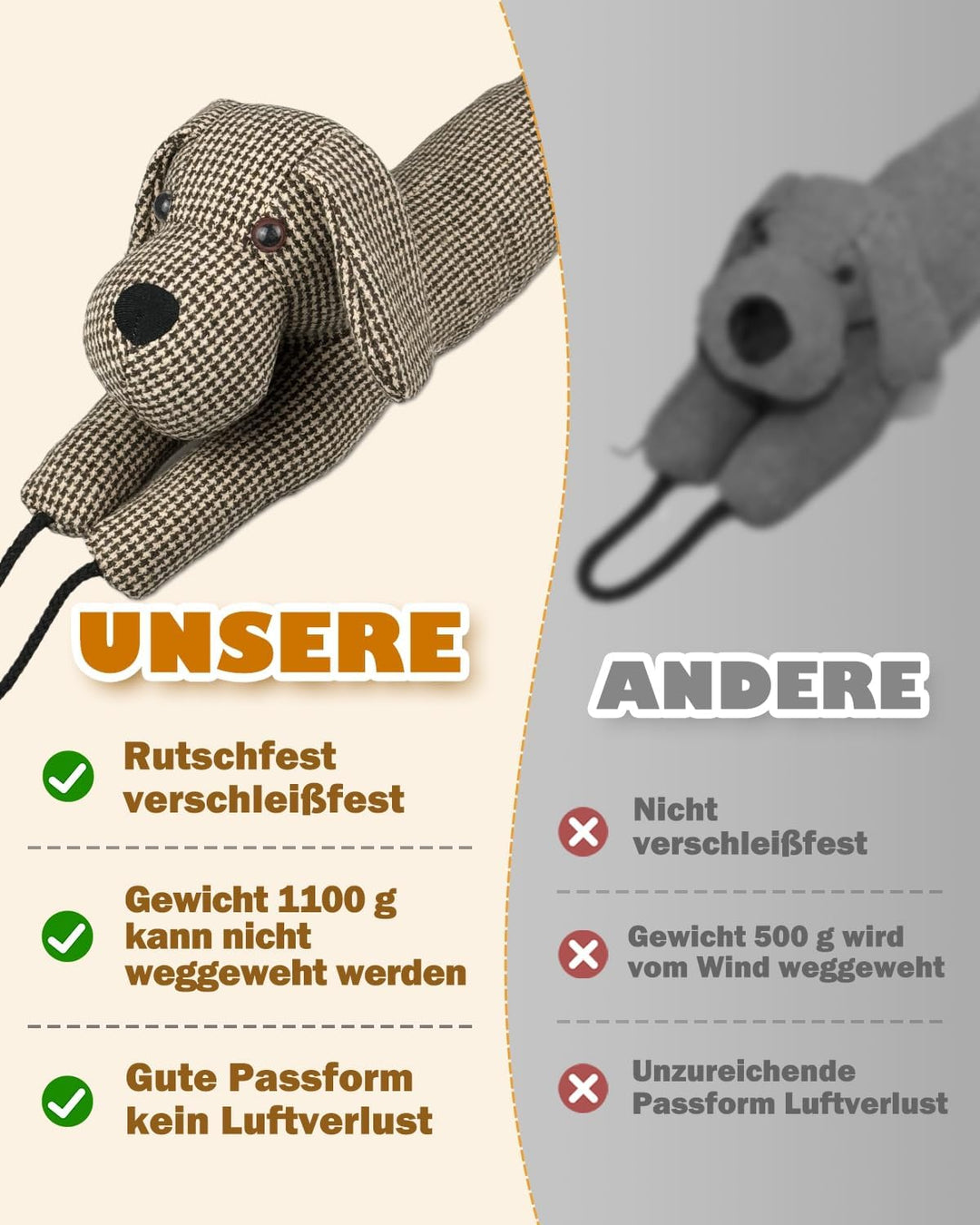 Zugluftstopper Für Türen 93cm, 1.1KG Schwer Zugluftstopper Tür, Schutz vor Luftzug und Lärm, Tier De